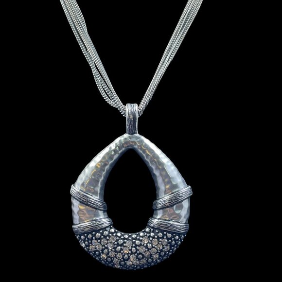 Premier Designs Hammered Silver Statement Necklace Glam Career Chic Y2K Jewelry - Picture 4 of 10